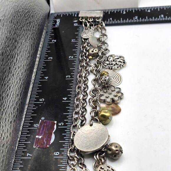 Chico's Boho Bracelet Rustic Patina Matte Silver Tone Magnetic Closing 6.5" L - Picture 6 of 8